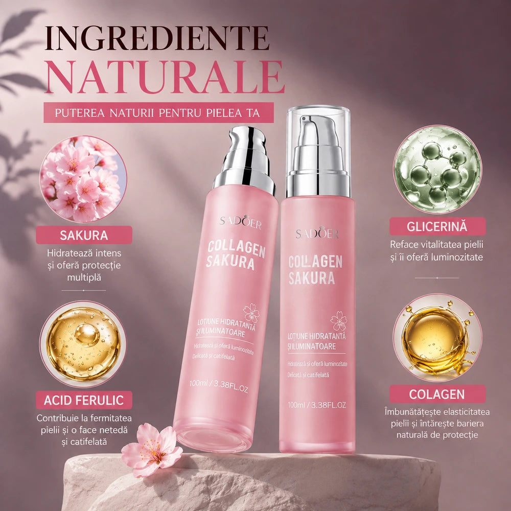 Toner Facial anti-rid si anti-îmbătrânire cu Collagen Sakura Brightening Moisture